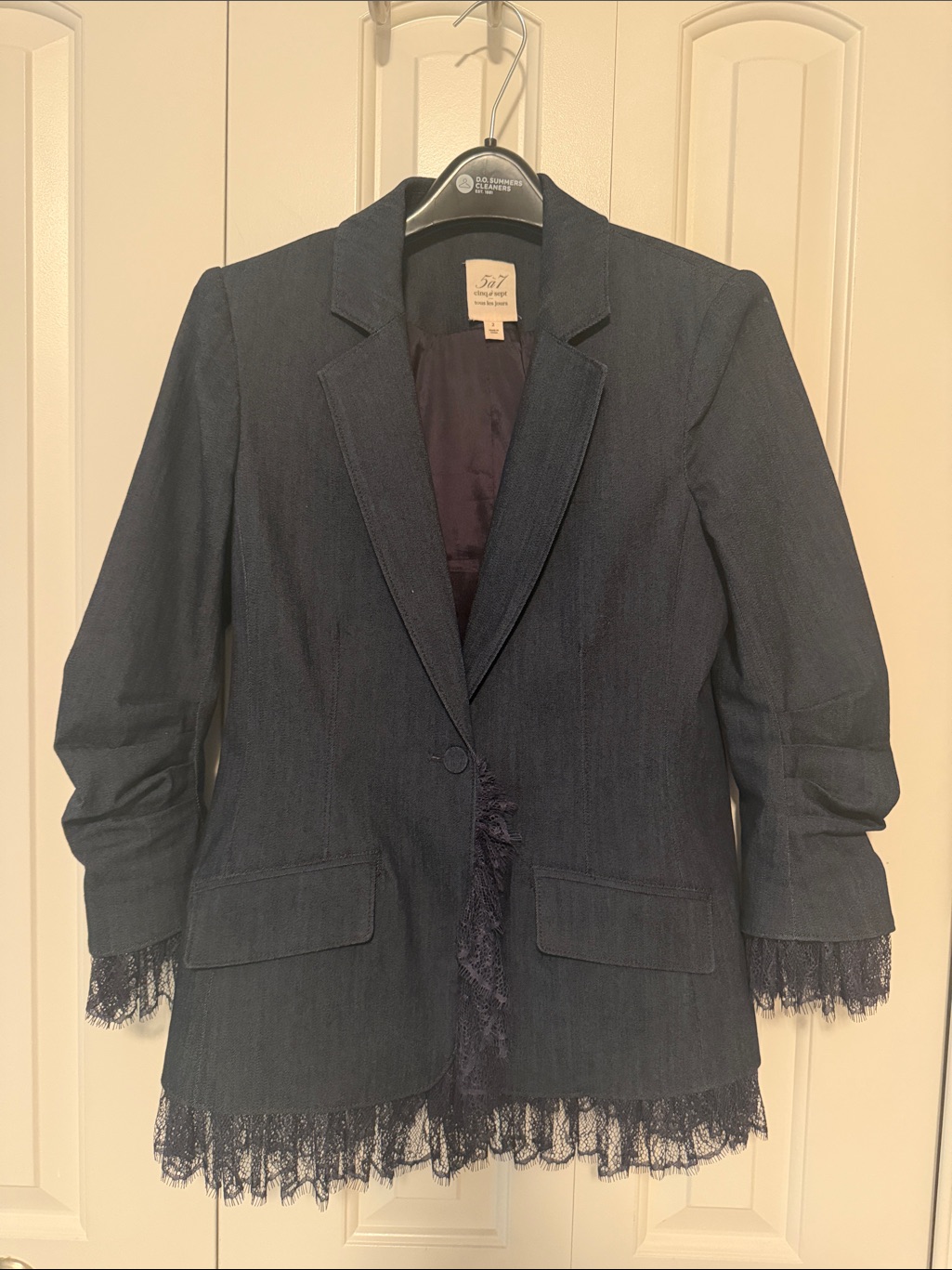 Cinq A Sept Dark Navy Lace-Trim Blazer